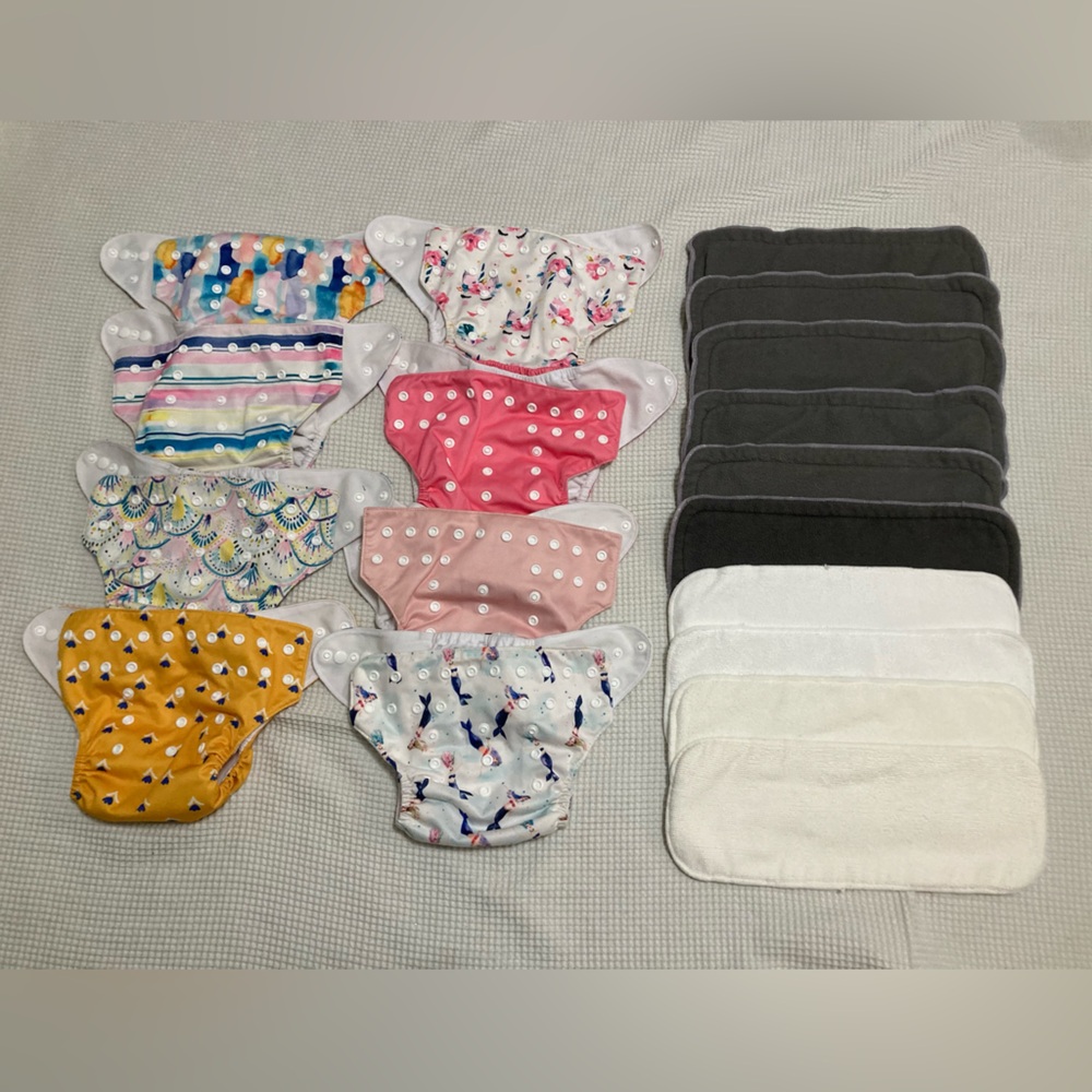 Nora’s Nursery Cloth Diapers - 8 Pocket Diapers/ Covers & 10 Inserts -Adjustable